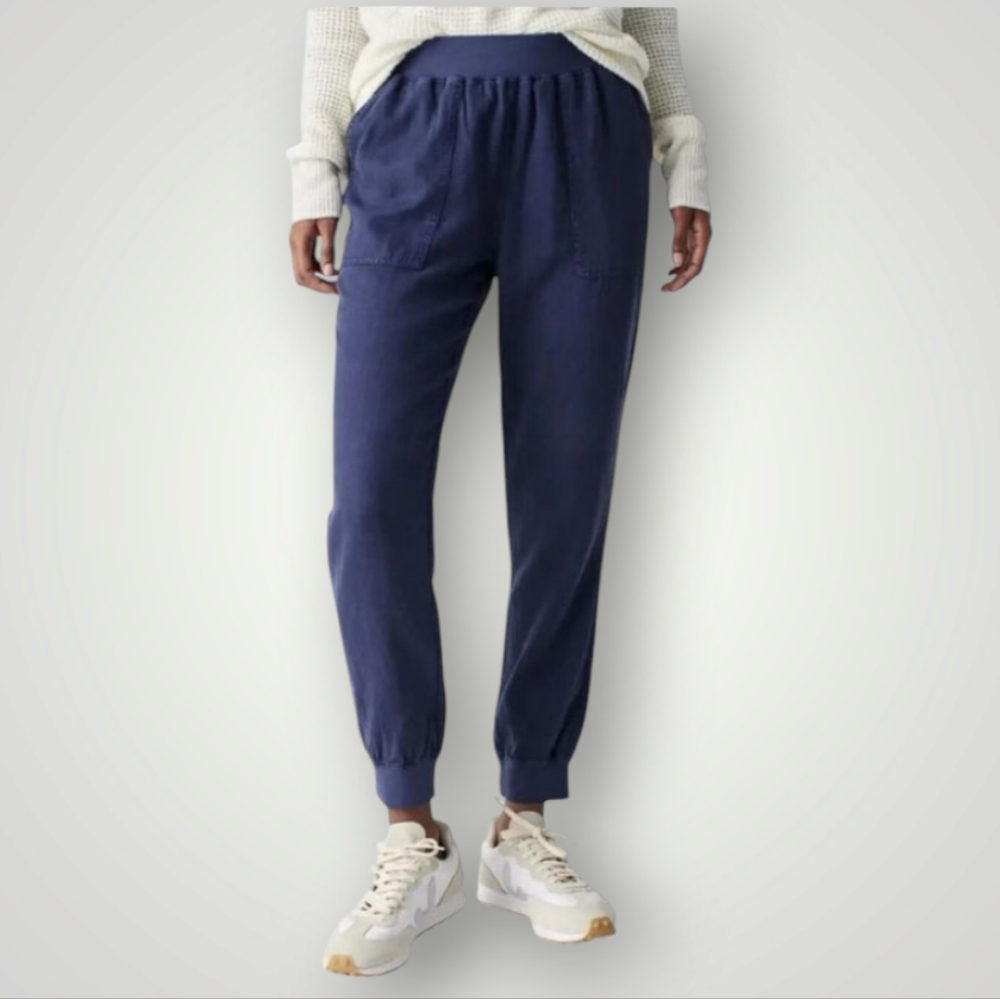 Faherty Pants‎ S Navy Jogger Linen Stretch Relaxed Fit Elastic Waistband Pullon
